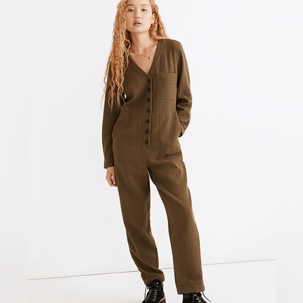 Madewell Diamond Jacquard Coverall Jumpsuit Green Kale